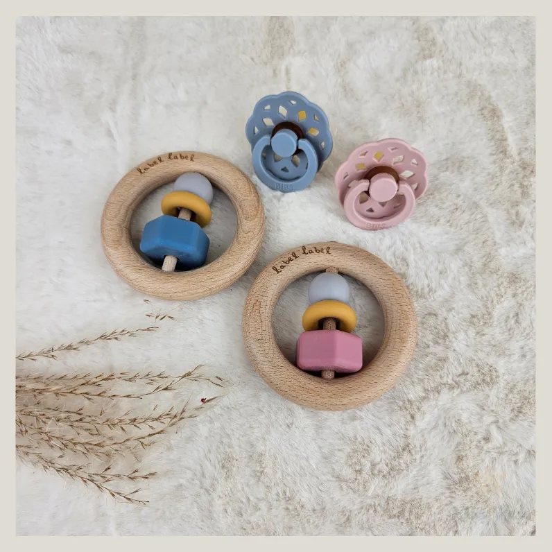 Hout en silicone bijtring - Label label