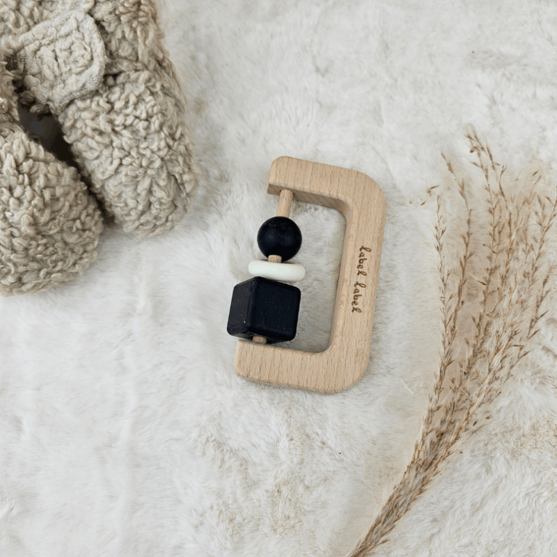 Hout en silicone bijtring zwart