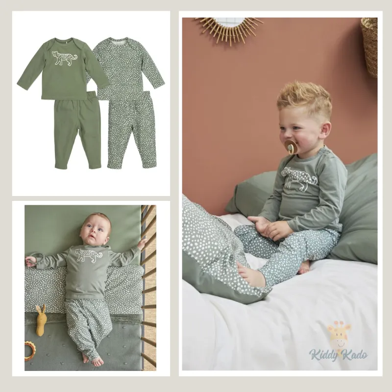 Meyco Pyjama Cheetah forest green 2-pack