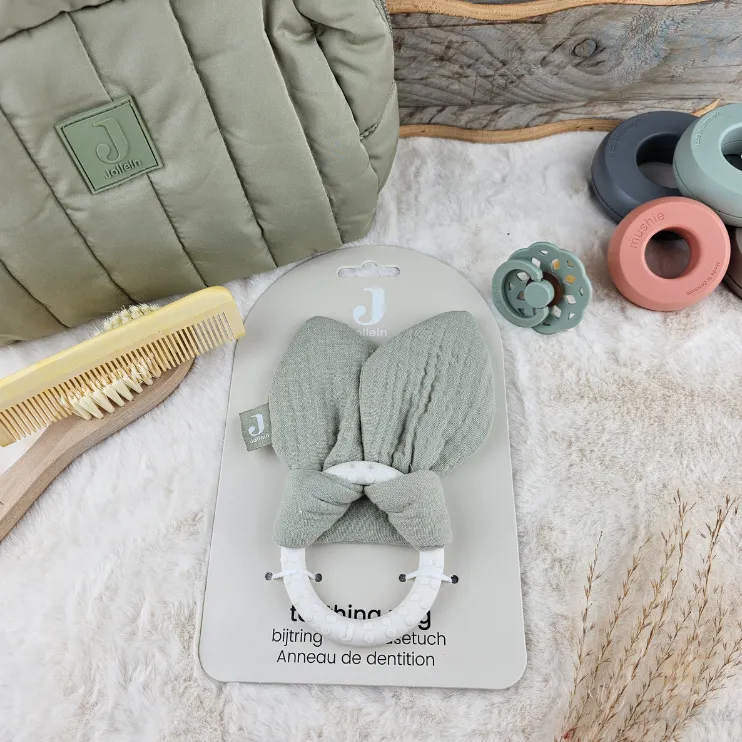 Bijtring Siliconen Bunny Ears olive green