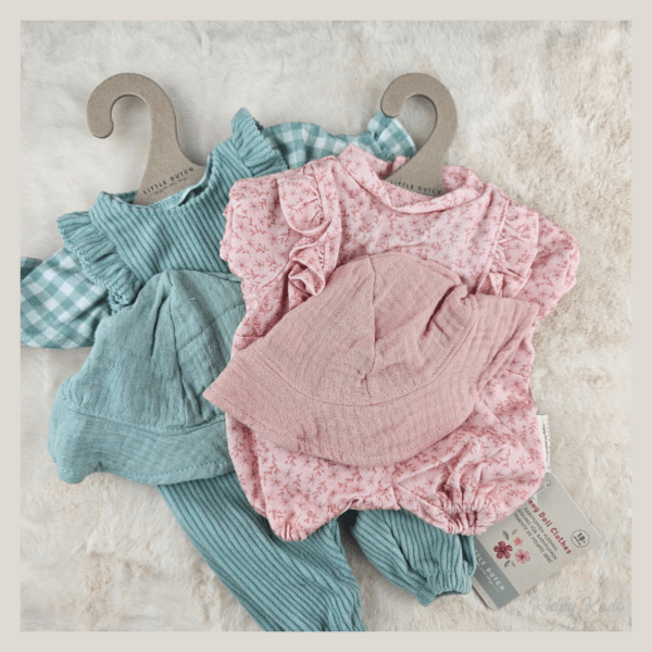 Babypop kleertjes groen en roze Little Dutch