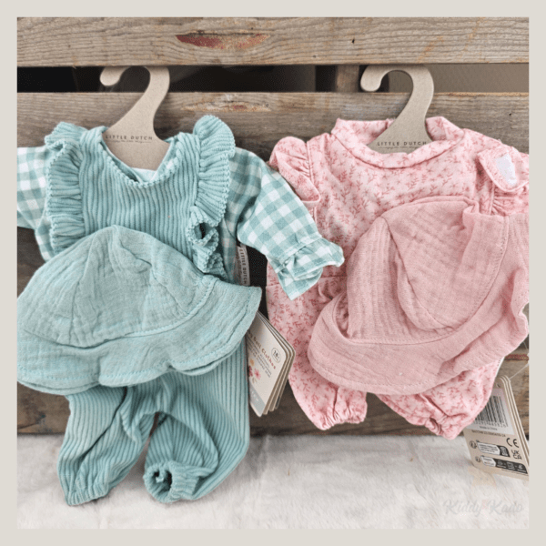 Babypop kleertjes roze en groen Little Dutch