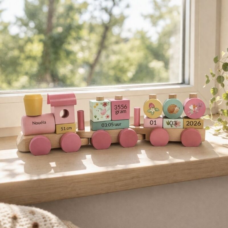 blokkentrein fairy garden met naam en geboortegegevens