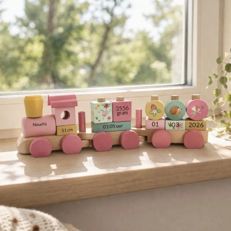 blokkentrein fairy garden met naam en geboortegegevens