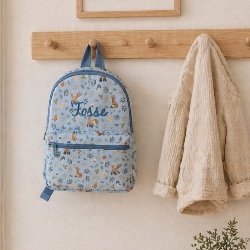 Kinderrugtas Forest Friends met naam geborduurd