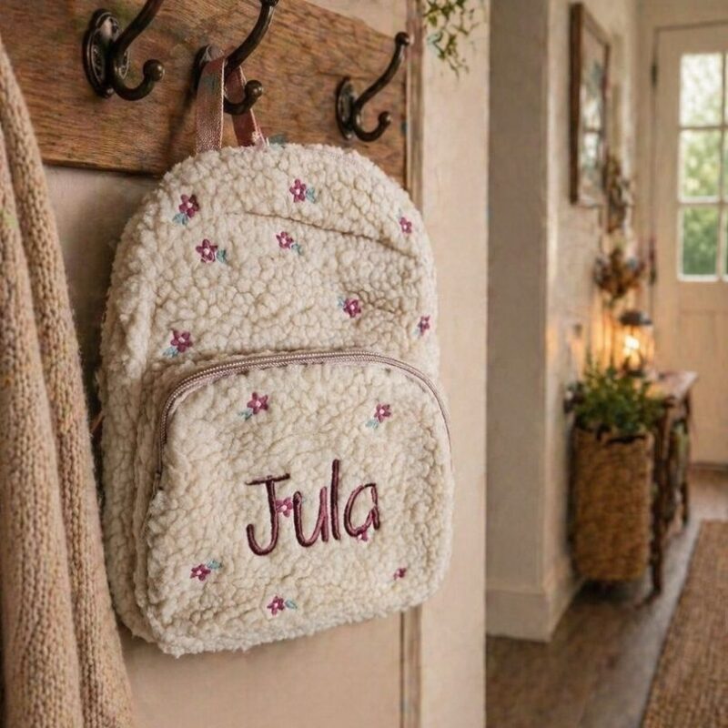 Teddy Rugzakje sand met naam geborduurd