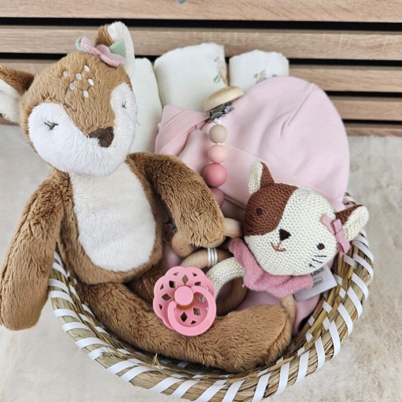 Cadeaumand hert roze, Kraamcadeau zelf samenstellen