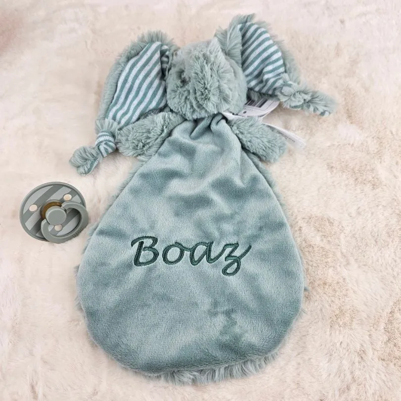 Knuffeldoekje Olifant Eddy met naam geborduurd