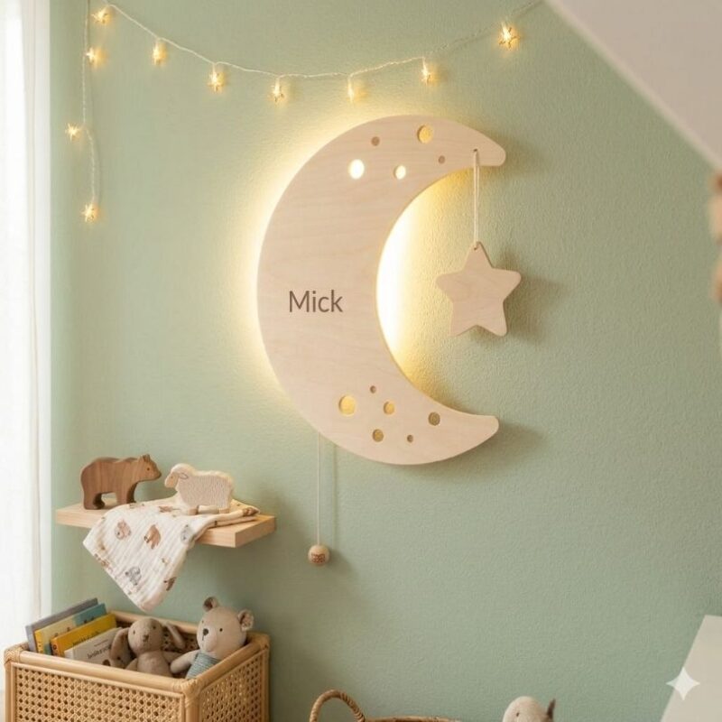 wandlamp maan met naam gegraveerd