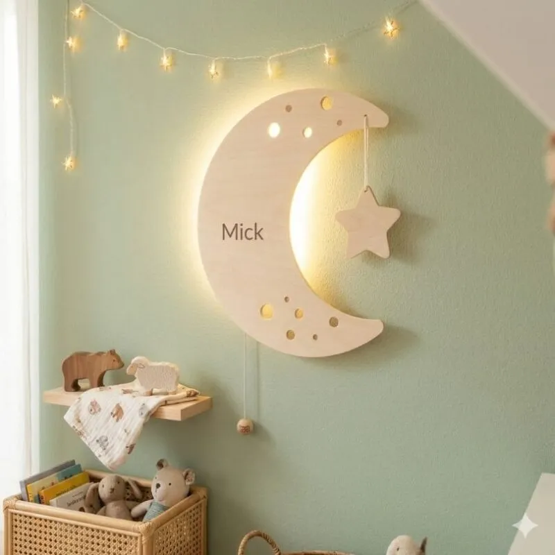 wandlamp maan met naam gegraveerd