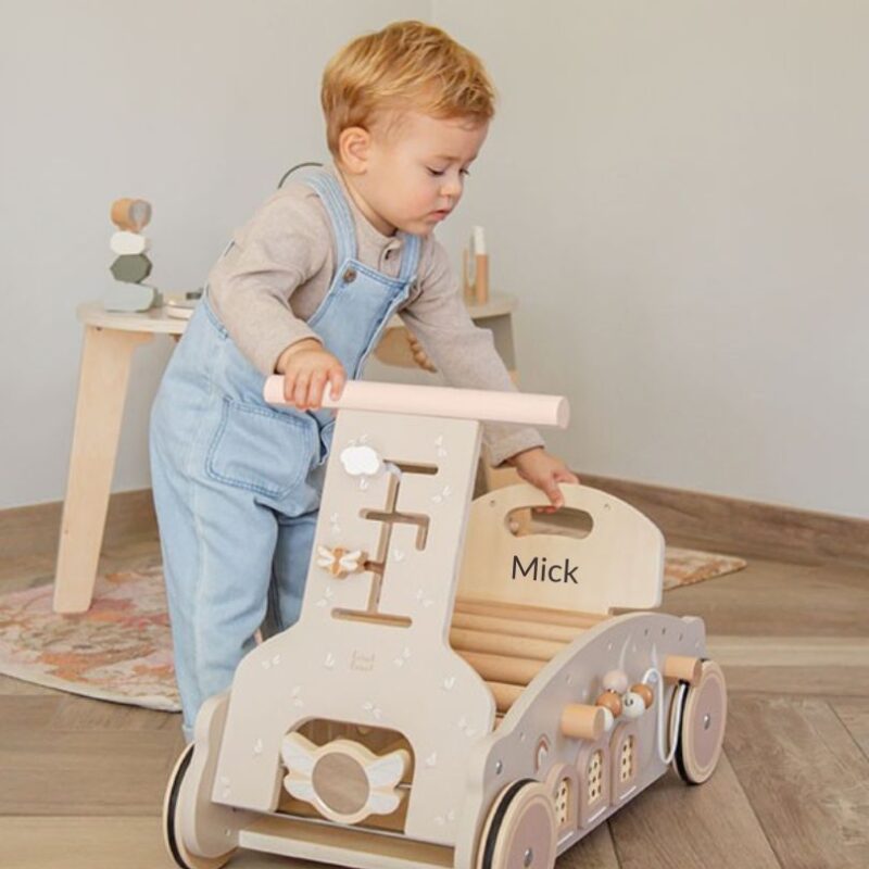 3-in-1 houten loopauto, walker & rocker met naam