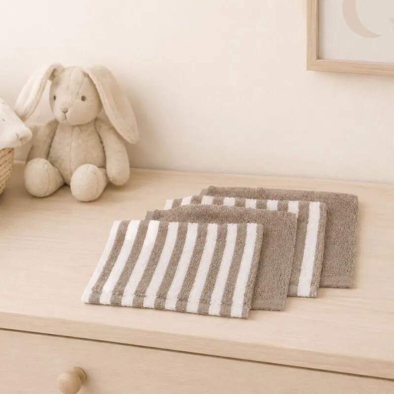 badstof monddoekjes taupe streep